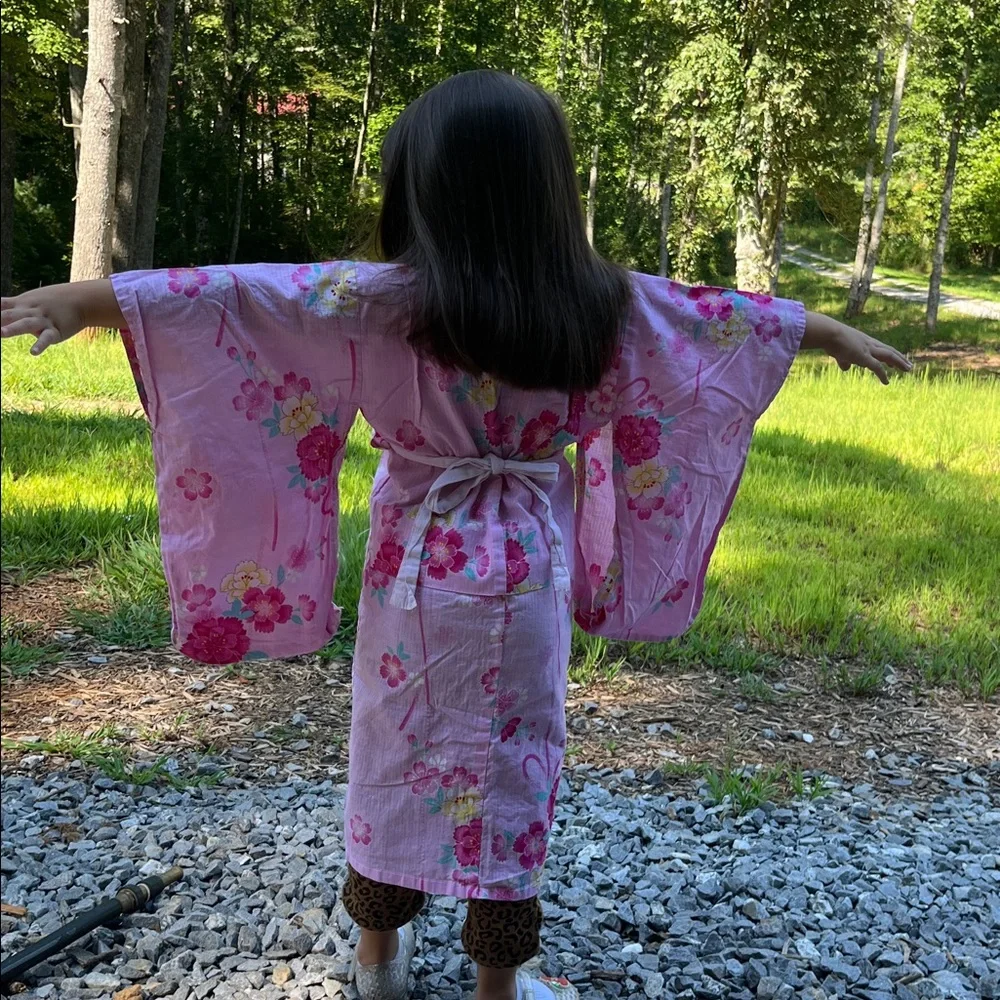 Girls' Pink Floral Kimono Dress - size 4T